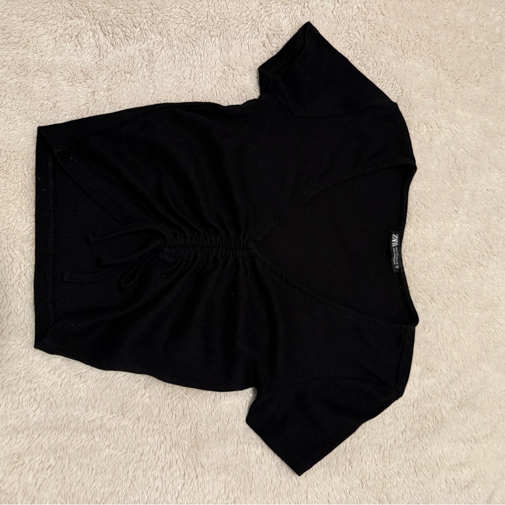 Zara Black Top with Drawstring Detail